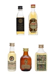 Assorted Blended Scotch Whisky Argyll, Grant's, Old Smuggler, Robbie Burns & Tuxedo 5 x 3cl-5cl
