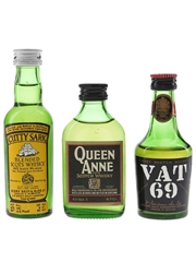 Cutty Sark, Queen Anne & Vat 69 Bottled 1970s-1980s 3 x 4.7cl-5cl