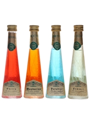 Casoni Cristallizzato Liqueurs Bottled 1970s - Cherry, Kummel, Mandarino, Paradise 4 x 4cl / 40%