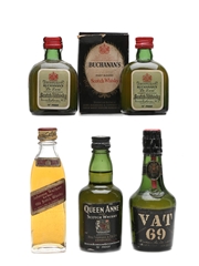 Blended Scotch Whiskies - Bottled 1970s Red Label, VAT 69, Buchanan's, Queen Anne 5 x 5cl