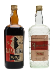 Maraschino & Rabarchina Liqueurs Bottled 1950s - VeGe Supermarkets 2 x 100cl