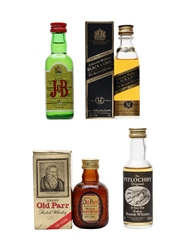 Assorted Blended Scotch Whisky Johnnie Walker Black Label 12 Year Old, Grand Old Parr, The Pitlochry & J&B Rare 4 x 5cl / 40%