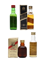 Assorted Blended Scotch Whisky Johnnie Walker Black Label 12 Year Old, Grand Old Parr, The Pitlochry & J&B Rare 4 x 5cl / 40%