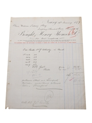 B M Parker & Henry Thomson Co. Cask Invoices, Dated 1877 William Pulling & Co. 