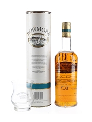 Bowmore 10 Year Old with Glass Bottled 1990s - Screen Printed Label 70cl / 40%
