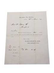 William Jameson Marrowbone Lane Distillery Correspondence, Purchase Receipts, Credit Note & Cheques, Dated 1889-1907 William Pulling & Co. 