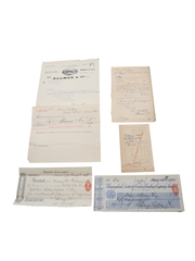 Allman & Co. Bandon Distillery Correspondence, Bill, Purchase Receipts & Cheques, Dated 1889-1909