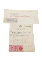 James Buchanan & Co. Ltd. Distillery Invoices &  A Purchase Receipt, Dated 1913