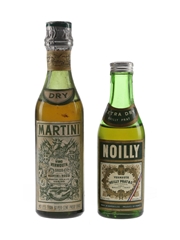 Martini Dry & Noilly Prat Extra Dry Bottled 1950s-1960s 2 x 5cl