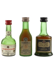Courvoisier 3 Star, Martell Cordon Bleu & Prince Hubert De Polignac Bottled 1970s 3 x 3cl-5cl / 40%