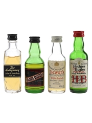 Assorted Blended Scotch Whisky Black Bottle, Dewar's White Label, Hedges & Butler Royal & The Antiquary 4 x 5cl