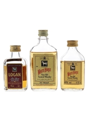 White Horse Fine Old & Logan De Luxe Bottled 1970s-1980s 3 x 3cl & 5cl