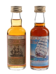 Walter Hicks Navy Rum Bottled 1970s-1980s 2 x 5cl /