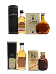 Antiquary 12 Year Old, Famous Grouse Old Reserve, Glamis Castle Reserve & Old Parr 12 Year Old Bottled 1980s-1990s 4 x 5cl