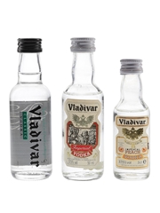 Vladivar Classic, Imperial & Peach Vodka Bottled 1970s - 1980s 3 x 5cl / 37.5%