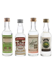 Moskovskaya, Smirnoff, Stolichnaya & Zubrovka Bottled 1980s - 1990s 4 x 5cl