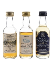 Glendronach 12 Year Old, Highland Malt Whisky 10 Year Old & Royal Lochnagar 12 Year Old Bottled 1980s-1990s 3 x 5cl / 40%