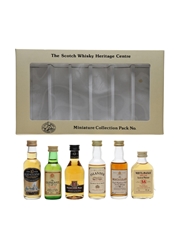 The Scotch Whisky Heritage Centre Miniature Collection Pack Glengoyne, Whyte & Mackay, Glenlivet, Highland Park, Islander & Macallan 6 x 5cl