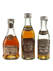 Bisquit VSOP, Hennessy 3 Star & Hennessy Bras Arme Bottled 1950s-1960s 3 x 3cl-5cl