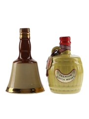 Queen's Castle & Bell's Ceramic Decanters Bottled 1970s-1980s 2x 5cl / 40%