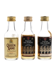 Seagram's 10 Pipers De Luxe & Queen Anne Bottled 1980s 3 x 5cl