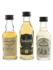 Balvenie 10 Year Old, Glenfiddich Cask Collection & Glen Grant 5 Year Old Bottled  1990s-2000s 3 x 5cl / 40%