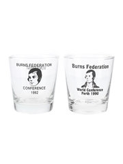 Burns Federation Whisky Tumblers World Conference Perth 1990 & Conference 1992 2 x 7.5cm-8.5cm Tall