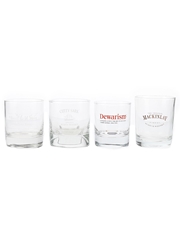 Assorted Branded Whisky Tumblers Bailie Nicol Jarvie, Dewar's, Cutty Shark & Mackinlay 2 x 6.5cm-8.5cm & 2 x 6cm-8cm