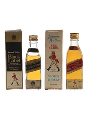 Johnnie Walker Black Label & Red Label Bottled 1970s 2 x 4.7cl-5cl
