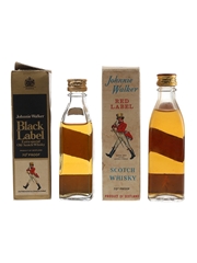 Johnnie Walker Black Label & Red Label Bottled 1970s 2 x 4.7cl-5cl