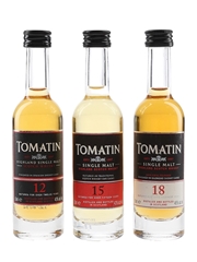 Tomatin 12, 15 & 18 Year Old Bottled 1990s 3 x 5cl