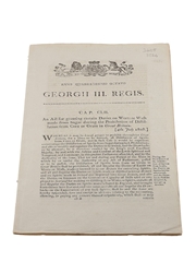 Act To Granting Certain Duties On Worts Or Wash Made From Sugar During The Prohibition Of Distillation From Corn Or Grain In Great Britain, Dated 1808 In the 48th Year of King George III 