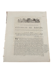 Act To Granting Certain Duties On Worts Or Wash Made From Sugar During The Prohibition Of Distillation From Corn Or Grain In Great Britain, Dated 1808