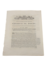 Act To Granting Certain Duties On Worts Or Wash Made From Sugar During The Prohibition Of Distillation From Corn Or Grain In Great Britain, Dated 1808