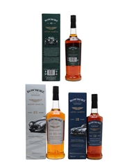 Bowmore 10,15 & 18 Year Old Aston Martin 3 x 70cl & 100cl