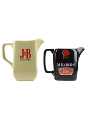 J & B & Milords Scotch Whisky Water Jugs Wade 15.5cm x 12.5cm Tall