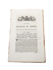 Act For Providing Equivalent Rates Of Excise Duties, Allowances, And Drawbacks On Beer And Malt, And On Spirits, Made In Scotland Or Ireland, Dated 1825 In the 6th Year of King George IV 