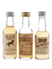 Black Colt, Monster's Choice & Real McTavish Bottled 1970s-1980s 3 x 5cl / 40%