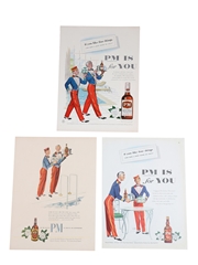 PM National Distillers 1954-1955 Advertising Prints 3 x 36cm x 26cm