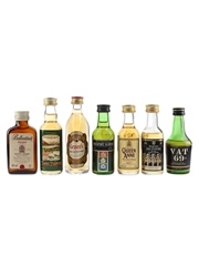 Ballantine's 12 Year Old, Ben Nevis, Grant's Standfast, Passport, Queen Anne, Seagram's 100 Piper's & Vat 69 Bottled 1980s 7 x 5cl