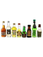 Benevento Saba, Bols Peach Brandy, Cobana, Campeny Coconout, DOM Benedictine, Kahlua, Suntori Midori & Verveine Du Velay Bottled 1960s-1980s 3 x 3cl-5cl