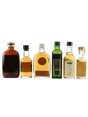 Wiley's Black Label, Glenfoyne 12 Year Old, Long John, Pipers, Passport & 100 Pipers Bottled 1970s 6 x 5cl