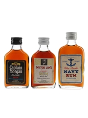 Captain Morgan Black Label, Doctor Jim's & Navy Rum Bottled 1970s-1980s 3 x 5cl / 40%