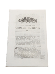 Act For Reducing...The Duties Upon Spirits Distilled From Melasses Or Sugar, 1799 Dated 1799