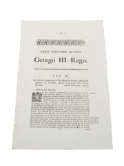 Act Granting To His Majesty Certain Additional Duties On Foreign Spirits Imported Into Great Britain, Dated 1794 In the 34th Year of the reign of King George III 