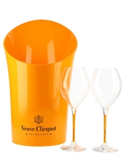 Veuve Clicquot Ice Bucket & Two Veuve Clicquot Glasses 3 x 21cm-38cm Tall