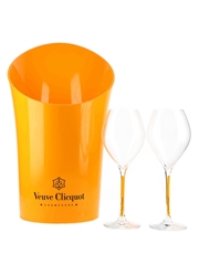 Veuve Clicquot Ice Bucket & Two Veuve Clicquot Glasses 3 x 21cm-38cm Tall