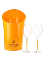 Veuve Clicquot Ice Bucket & Two Veuve Clicquot Glasses 3 x 21cm-38cm Tall
