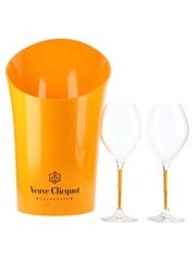 Veuve Clicquot Ice Bucket & Two Veuve Clicquot Glasses 3 x 21cm-38cm Tall