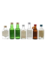 Gilbey's, Greencock, Gunson, Harrods, Mahon & Tann's Bottled 1980s-1990s 7 x 4.2cl-5cl